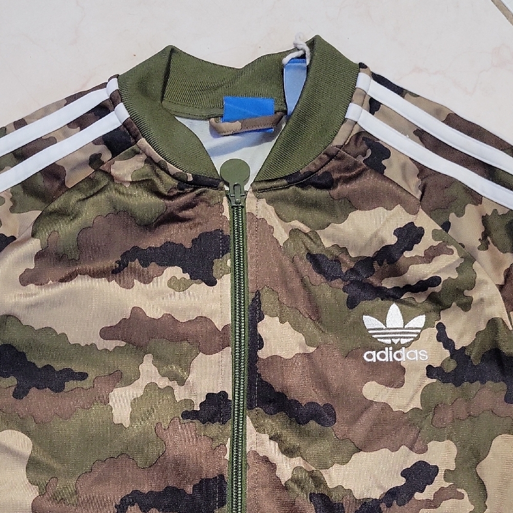Adidas Green Camouflage Jacket with White Stripes - Picture 2 of 8